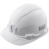 Hard Hat, Non-Vented, Cap Style, White, Safety hard hat has patent-pending accessory mounts on front and back that ensure Klein Headlamps attach securely and precisely, every time — no straps or zip ties needed