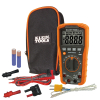 Digital Multimeter, Auto-Ranging, 1000V, Multimeter measures up to 1000V AC/DC voltage, 10A AC/DC current and 40MOhms resistance plus temperature, capacitance, frequency, duty-cycle, test diodes and continuity