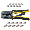 Modular Installation Kit, Ratcheting Modular Crimper/Stripper: All-in-one tool cuts, strips and crimps paired-conductor cables (RJ11/RJ12, RJ22, RJ45)
