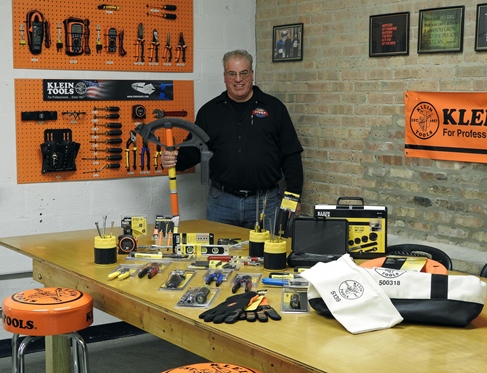 Klein Tools 2016 Electrician of the Year runner-up, Bill Budz, displays his tool donation to the HVAC Technical Institute in Chicago.