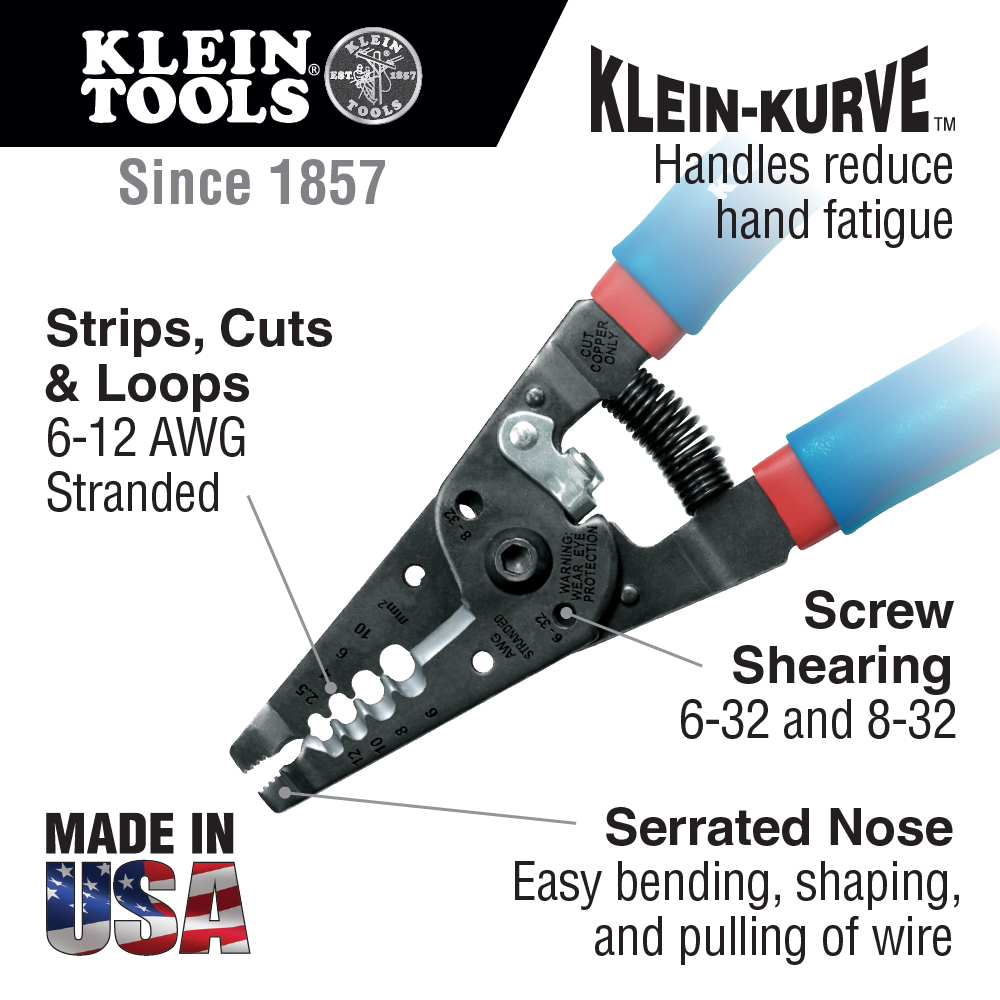 Details about   Klein Tools Wire Stripper Cutter Solid Stranded Wires Cutting Tool Curved Handle 
