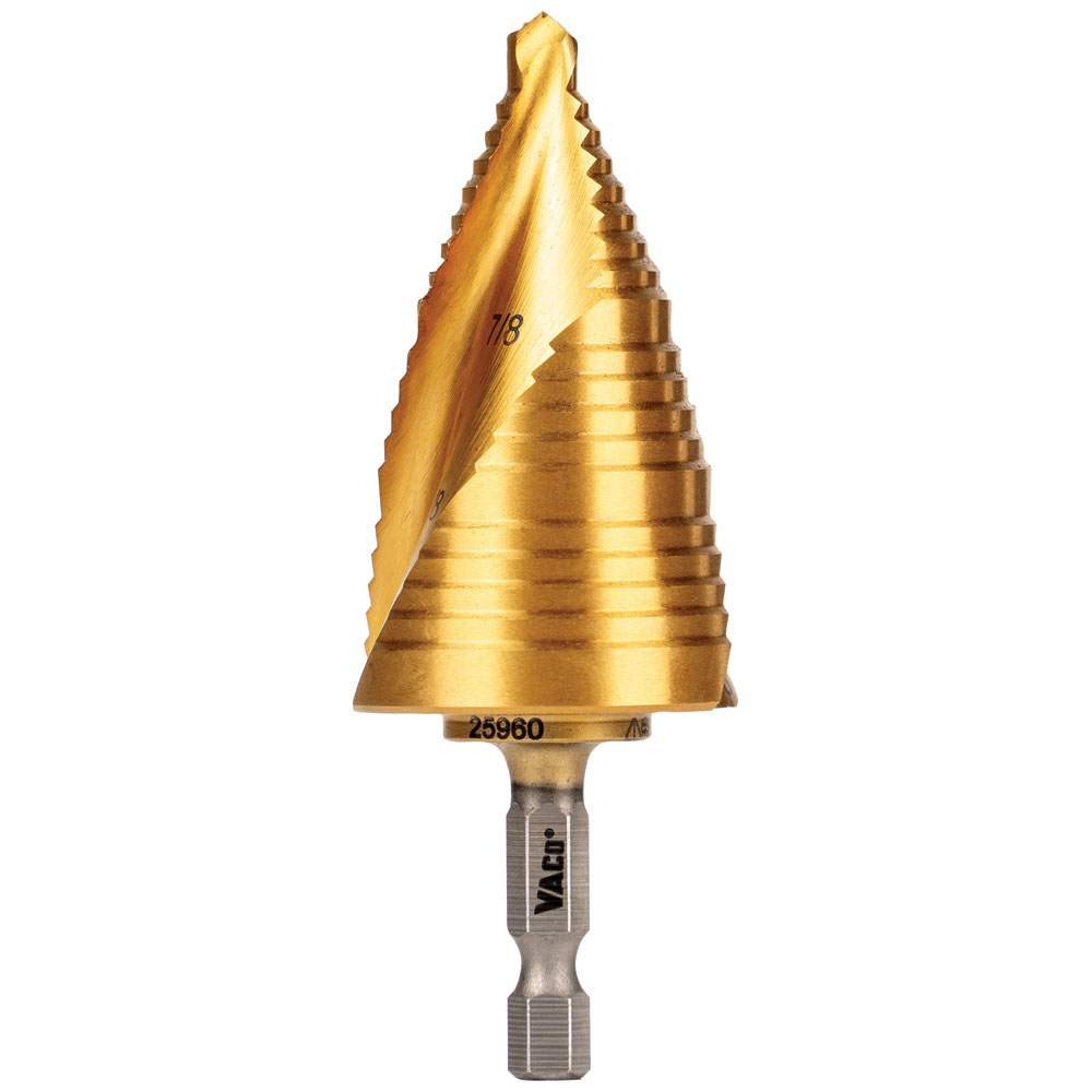 Step Drill Bit, Spiral Double-Fluted, 7/8-Inch to 1-3/8-Inch, VACO