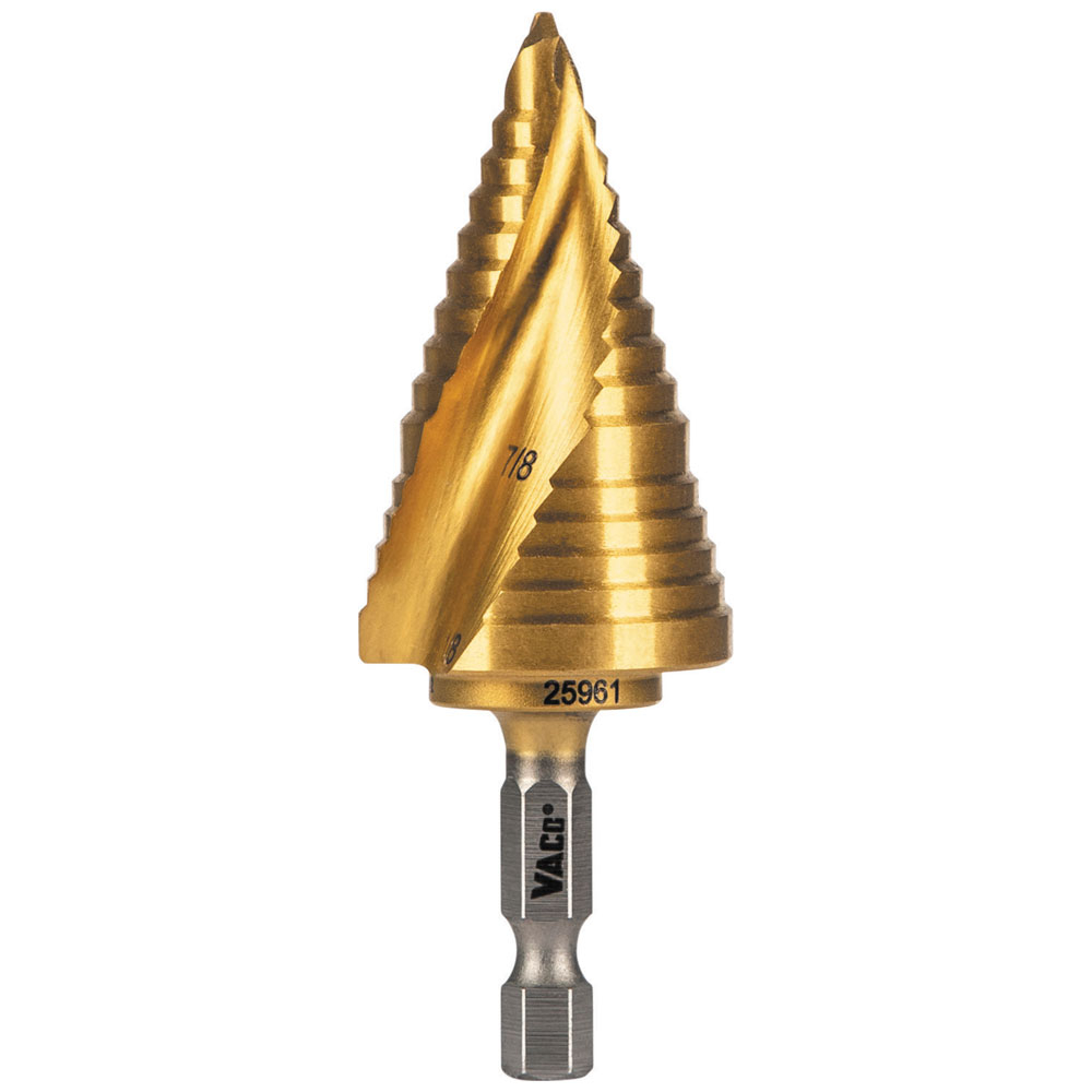 Step Drill Bit, Spiral Double-Fluted, 7/8-Inch to 1-1/8-Inch, VACO