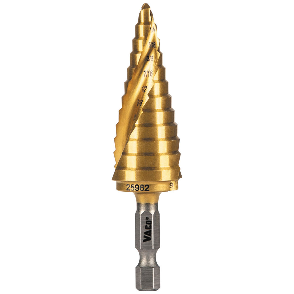 Step Drill Bit, Spiral Double-Fluted, 3/16-Inch to 7/8-Inch, VACO
