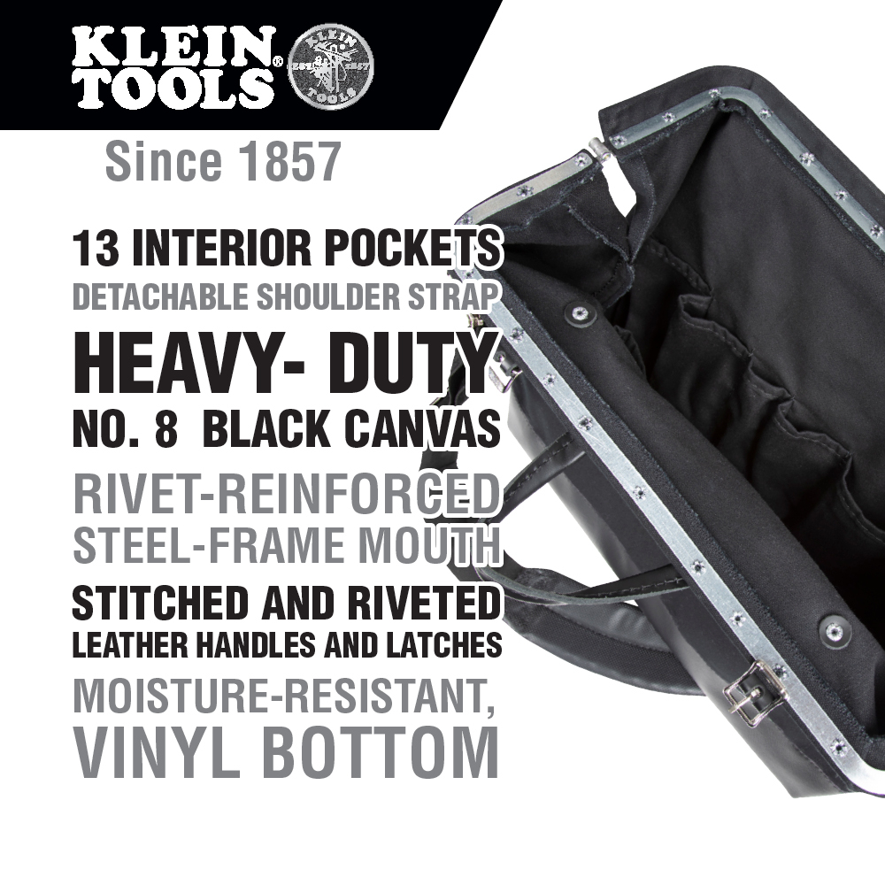 Deluxe Tool Bag, Black Canvas, 13 Pockets, 18-Inch - 510218SPBLK 