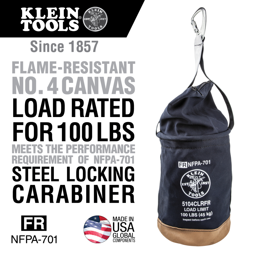 Canvas Bucket, Flame-Resistant, Top Closing, 12-Inch - 5104CLRFR | Klein  Tools - For Professionals since 1857