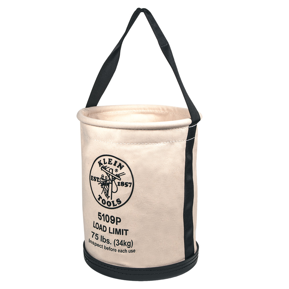 Canvas Bucket, Wide Straight-Wall with Pocket, Molded Bottom, 12-Inch