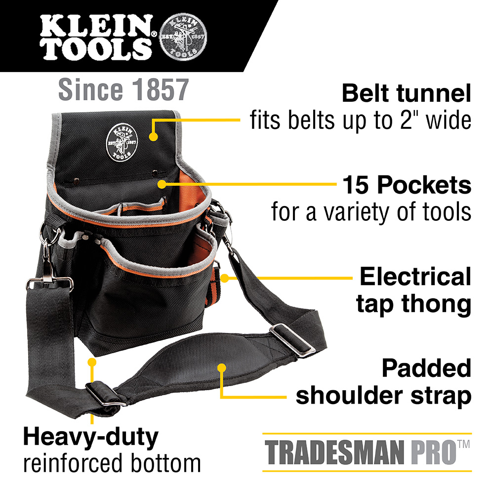 Tradesman Pro™ Tool Pouch, 15 Pockets, 11.5 x 4.5 x 10-Inch - 5243 | Klein  Tools - For Professionals since 1857