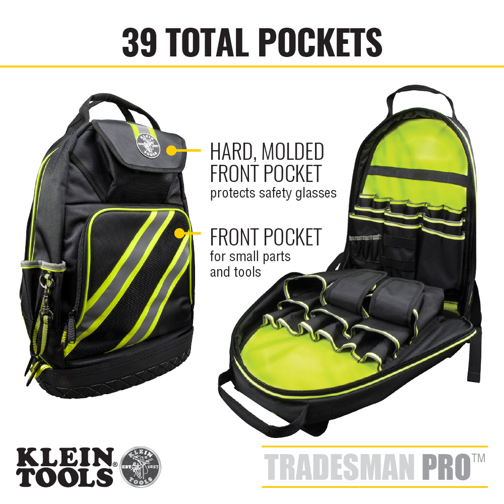 Tradesman Pro™ Tool Bag Backpack, 39 Pockets, High Visibility, 20 