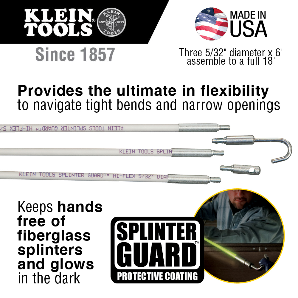 18-Foot Details about   Klein Tools 56418 Hi-Flex Glow Rod Set 