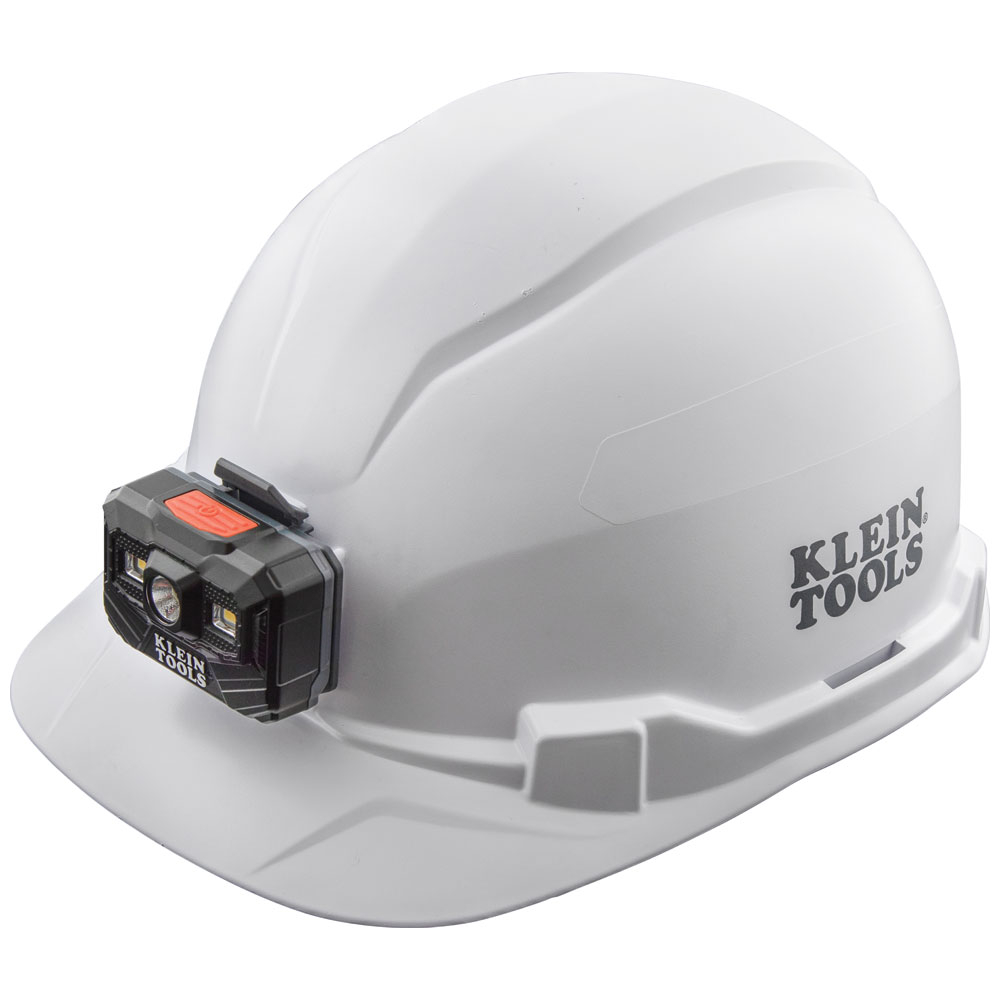 Hard Hat, Non-Vented, Cap Style with Rechargeable Headlamp, White