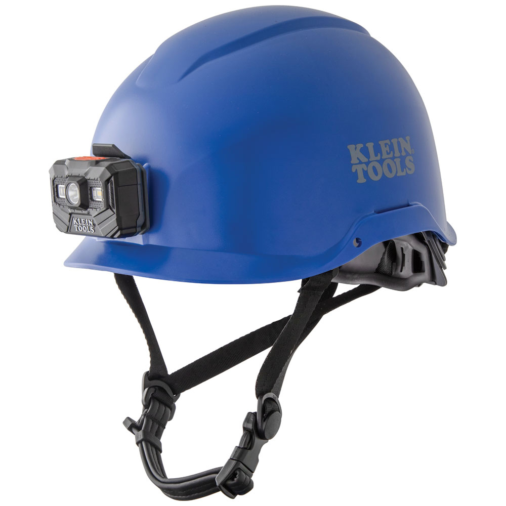 Safety Helmet, Non-Vented-Class E, with Rechargeable Headlamp, Blue