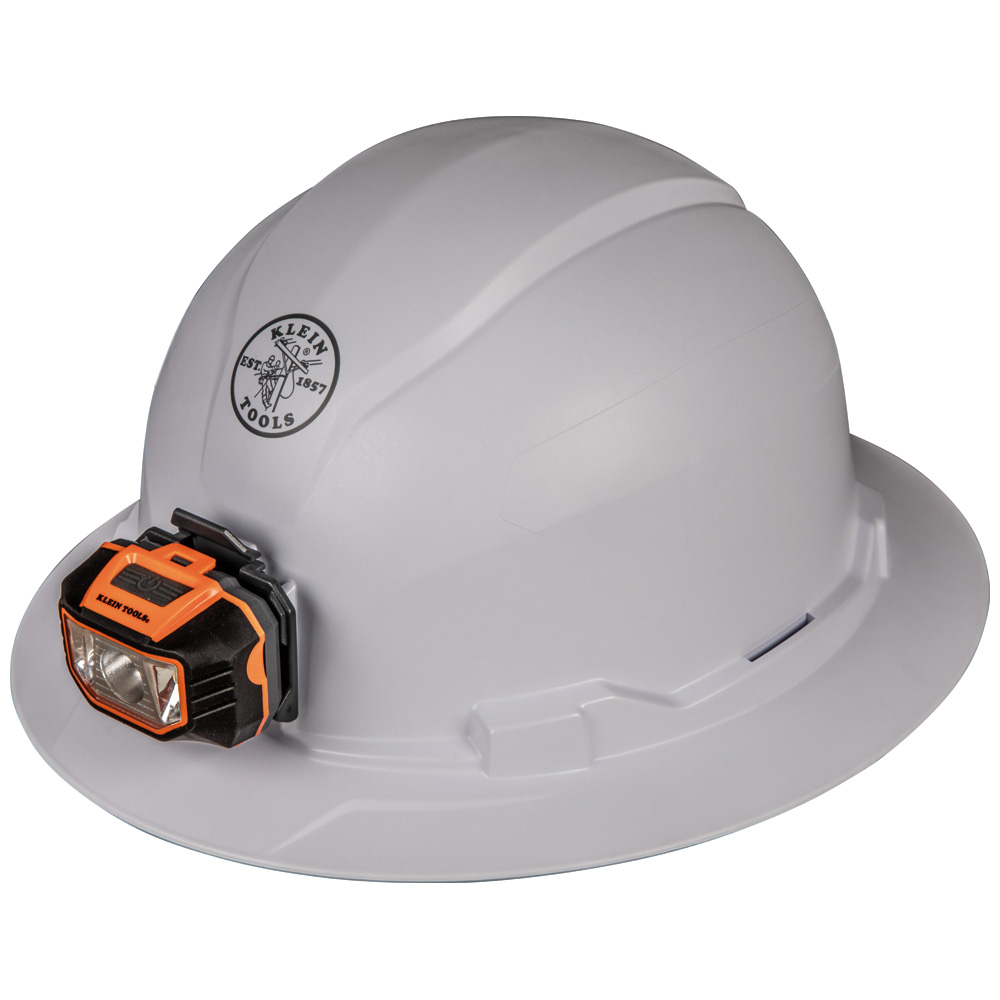 Hard Hat, Non-Vented, Full Brim Style with Headlamp