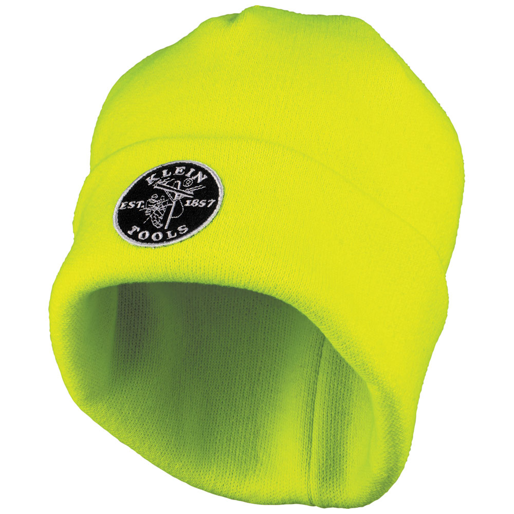 Heavy Knit Hat, High-Visibility Yellow, Patch Logo