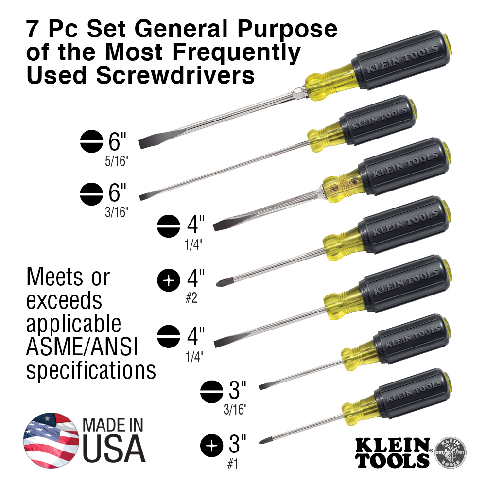 STRAIGHT 6pc SET NEW SIBILLE INSULATED SCREWDRIVER SET 1/8" THRU 1/2" SLOTTED 