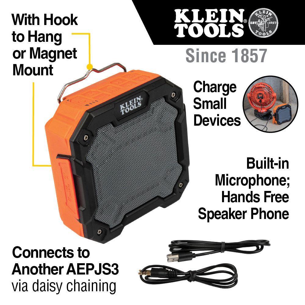Bluetooth® Jobsite Speaker with Magnet and Hook - AEPJS3 | Klein 
