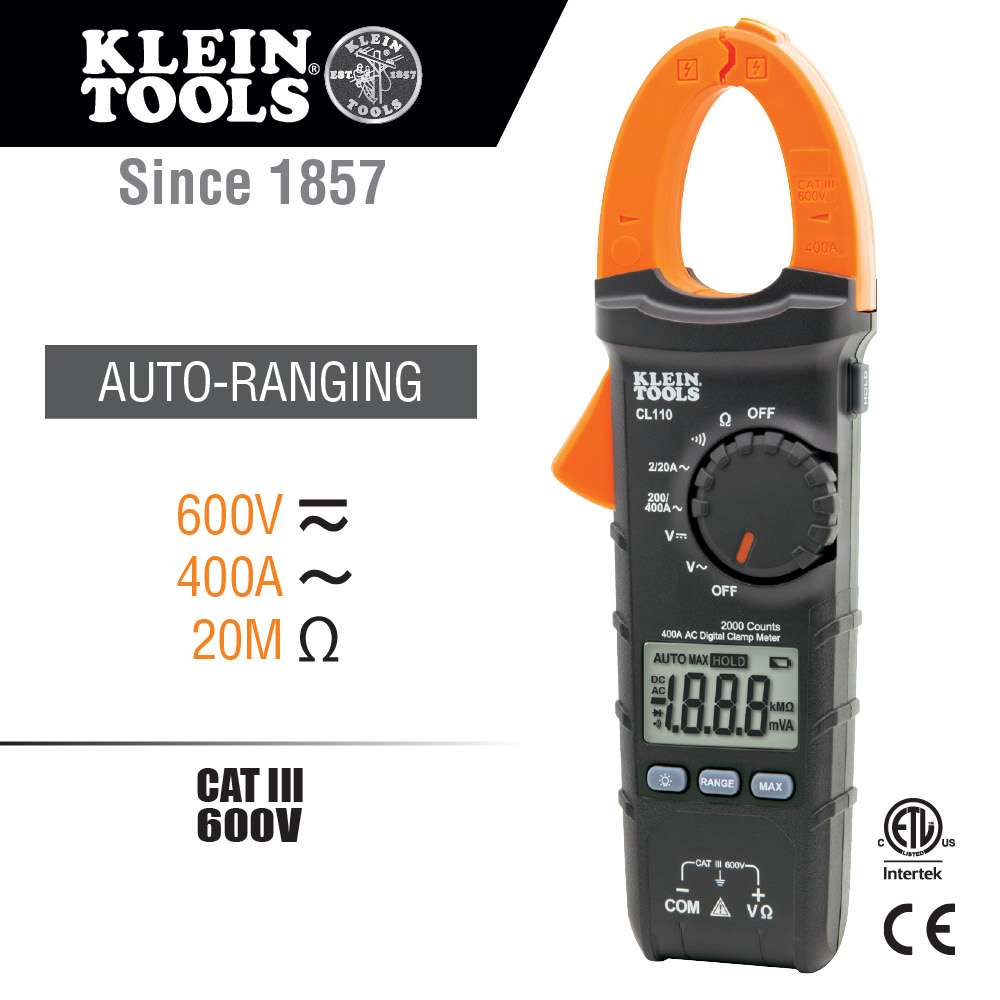 Clamp Meter, Digital AC Auto-Ranging Tester, 400 Amp - CL110 