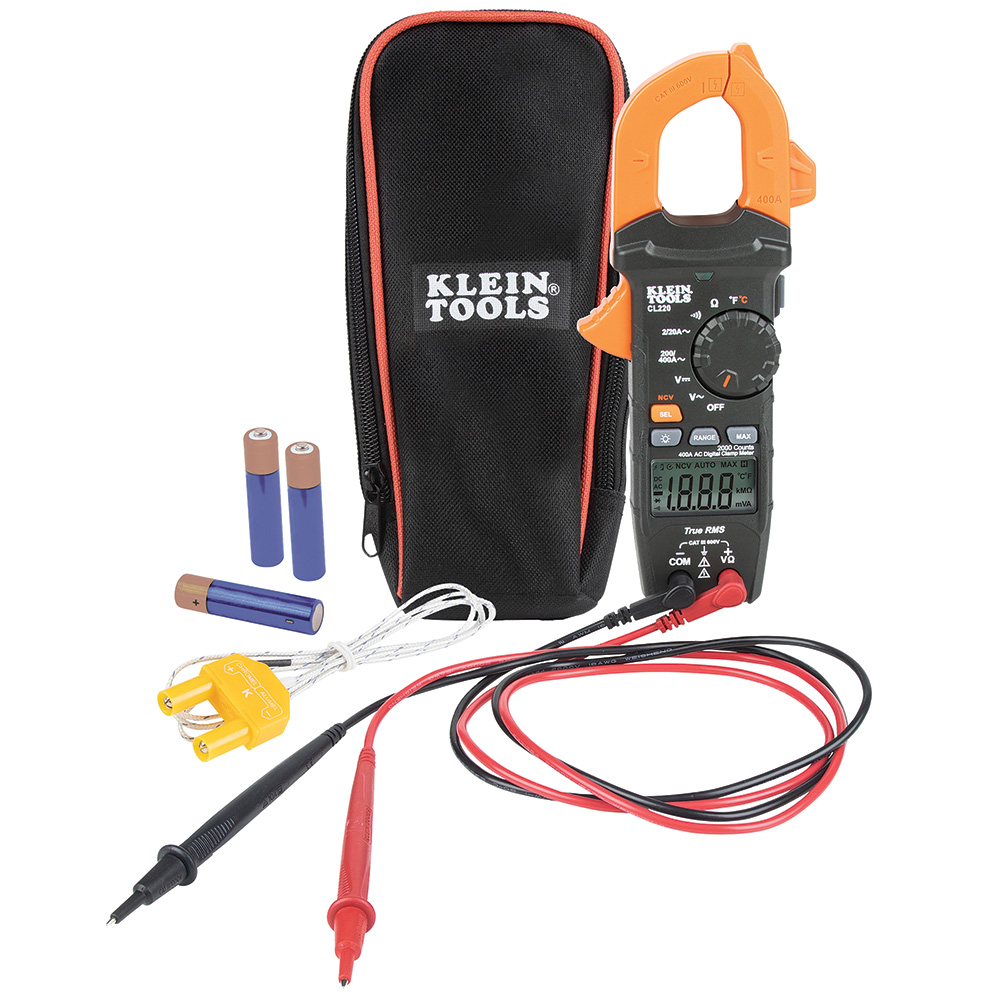 Digital Clamp Meter, AC Auto-Ranging 400 Amp with Temp
