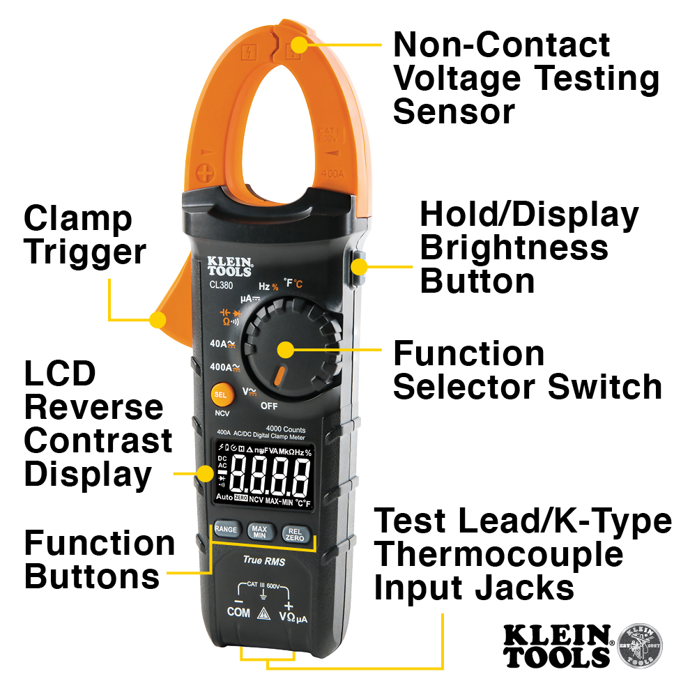 Digital Electrical Tester, AC/DC Clamp Meter, Auto-Ranging, 400 