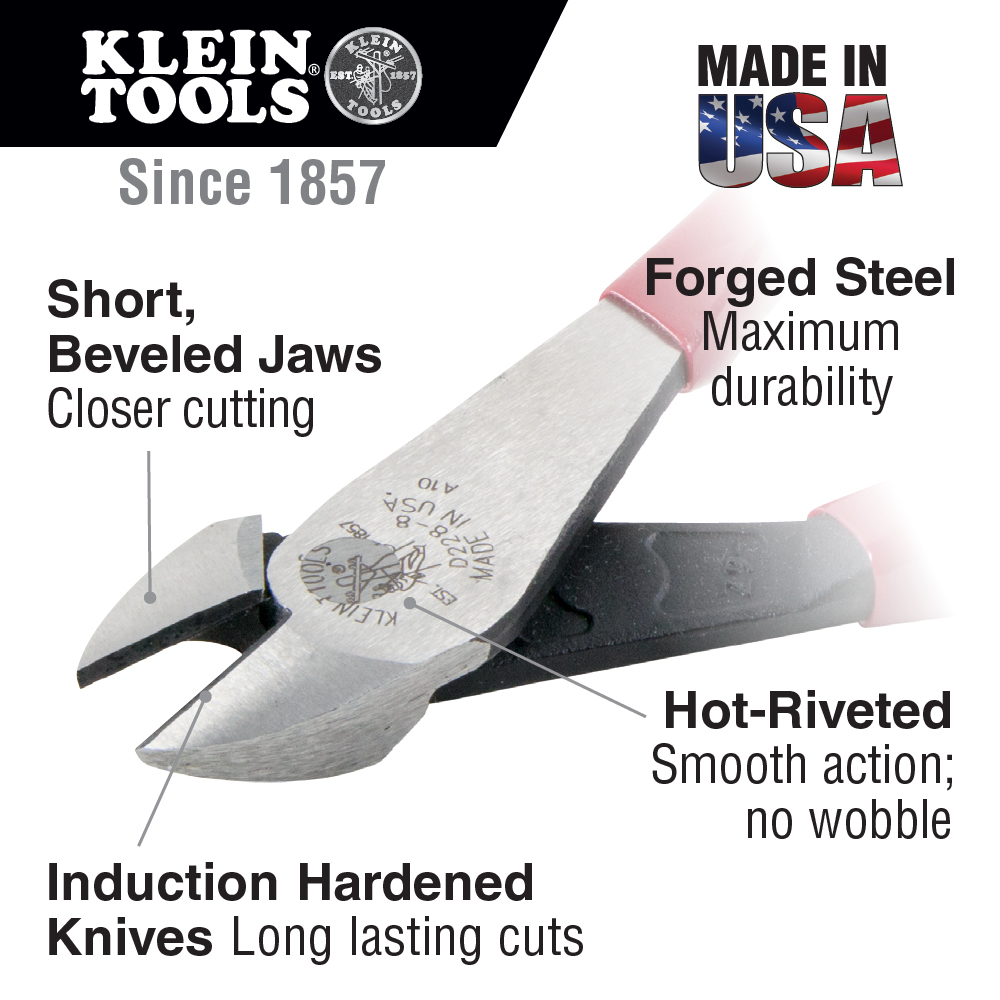 Diagonal Cutting Pliers, High-Leverage, 7-Inch - D228-7 | Klein Tools - For  Professionals since 1857