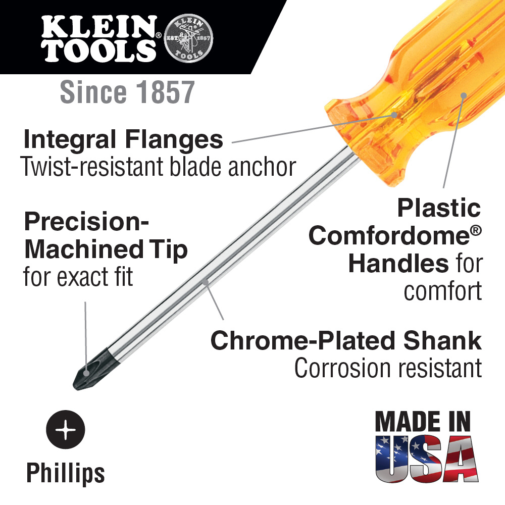 Kipper Tools P2 1/4" Phillips Head Screwdriver 4" 9" L with handle Made in USA 