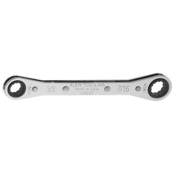 Box End Wrenches - Klein’s box end wrenches offer reverse ratcheting action and have laminated construction for greater strength. They also feature different sizes at each end to allow for versatility, and are chrome plated for rust resistance.