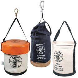 Straight Wall Buckets - Klein’s Straight Wall Buckets come in a variety of sizes and strap options so you can find the option that best fits your needs. These buckets are made of heavy-duty canvas and feature strong handles for carrying and hoisting as needed.