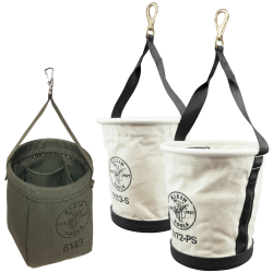 Tapered Wall Buckets - Klein’s Tapered Wall Buckets come in a variety of sizes and strap options so you can find the option that best fits your needs. These buckets were designed with feedback from linemen, and are made of heavy-duty canvas, with strong handles for carrying and hoisting as needed.