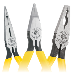 Special Use Needle Nose Pliers - Klein Tools’ Special Use Needle Nose Pliers have induction hardened side-cutting knives for improved durability and a longer lifespan. These curved handled pliers are equipped with knurled jaw tips for better gripping power and tool control.