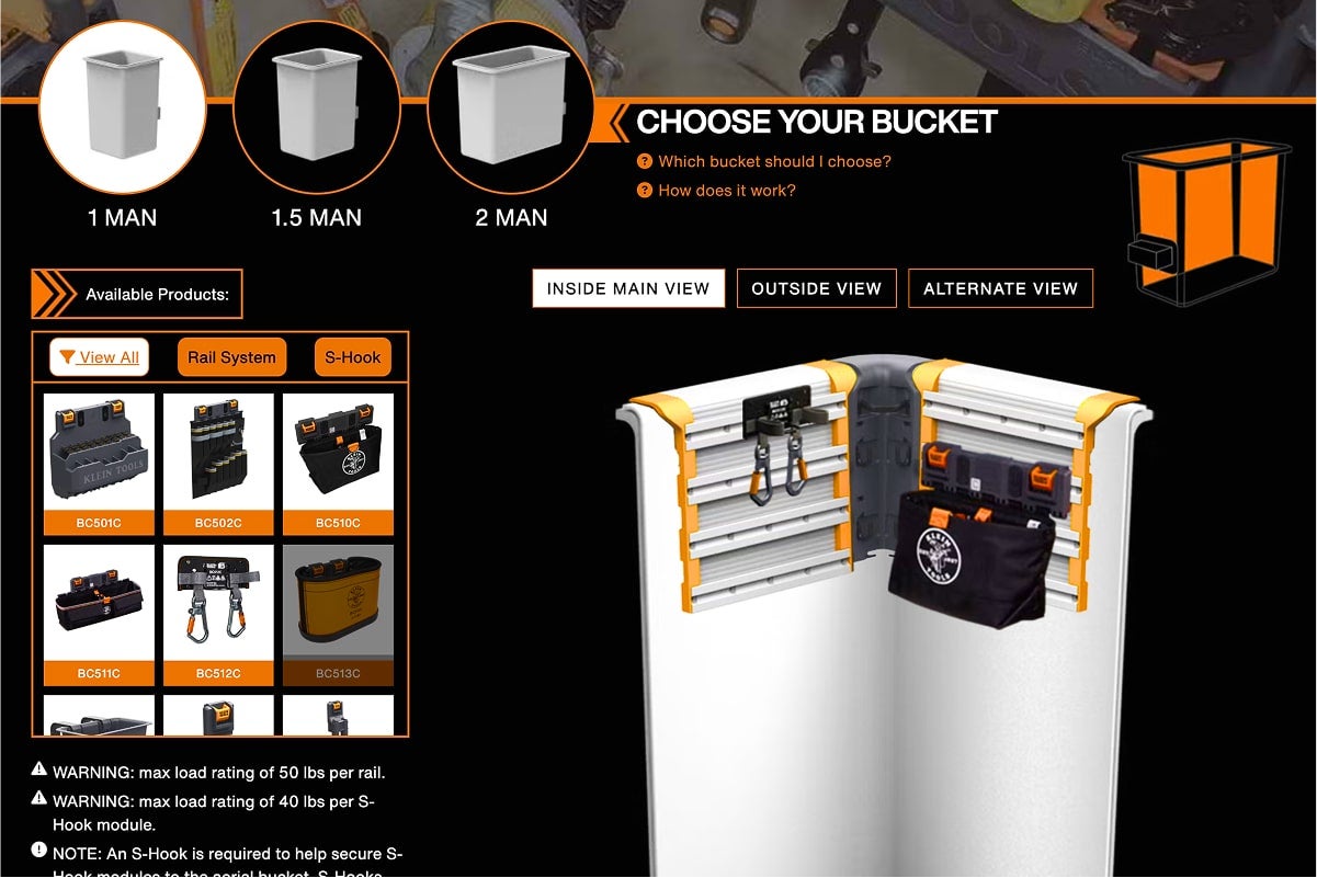 screenshot of the bucket work center web page