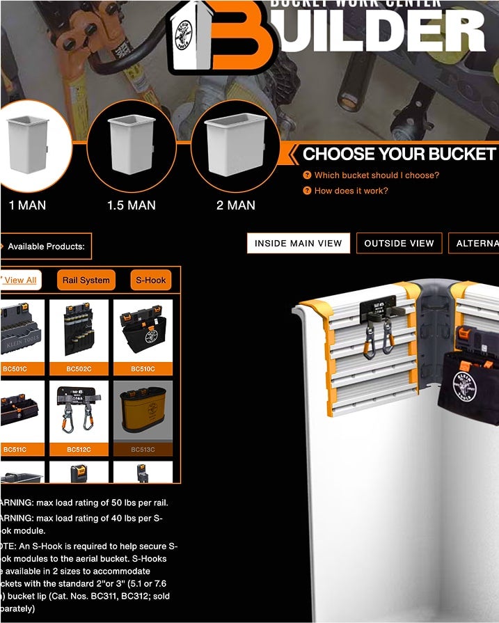 screenshot of the bucket work center web page