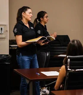 Klein Tools corporate employee presenting in a meeting