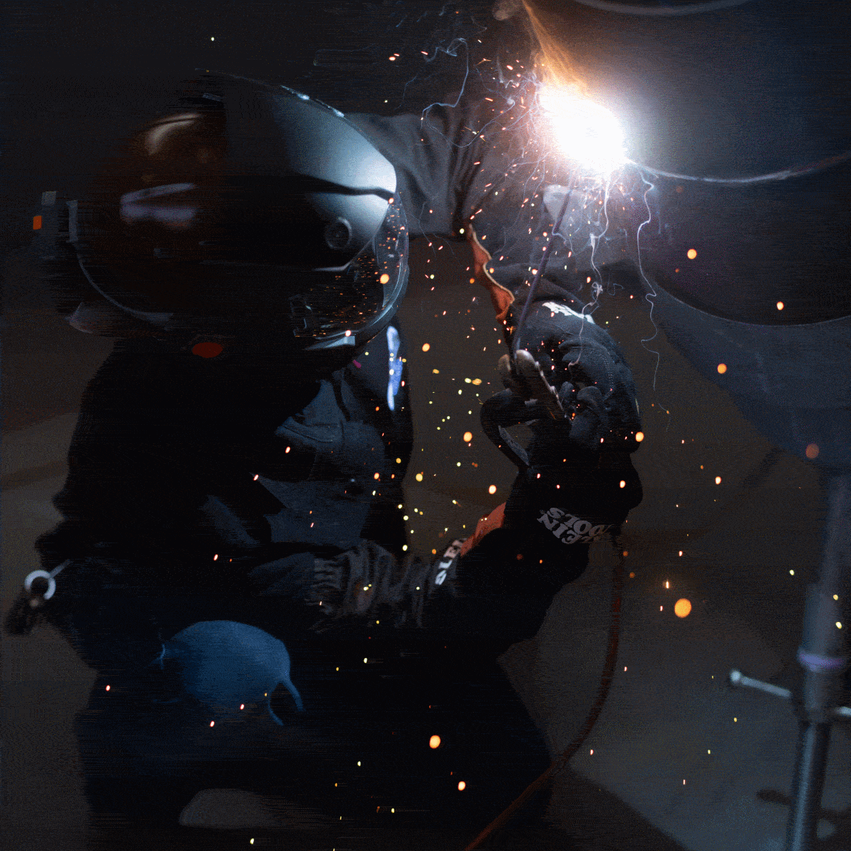 a photo collage cycling through various photos showing Klein Tools PPE equipment in use