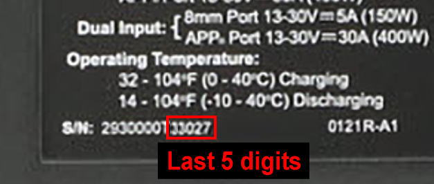 enter last 5 digits of serial number