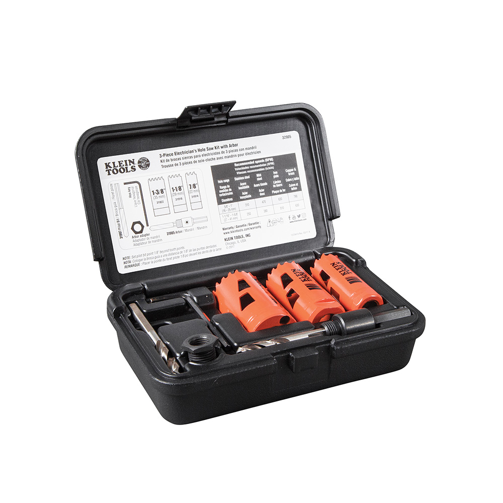 32905 Electrician's Hole Saw Kit with Arbor 3-Piece - Image