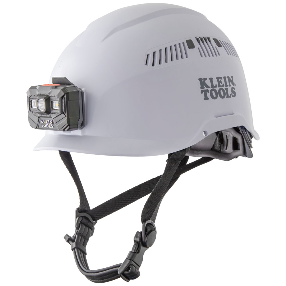 60150 Safety Helmet, Vented-Class C, with Rechargeable Headlamp, White - Image