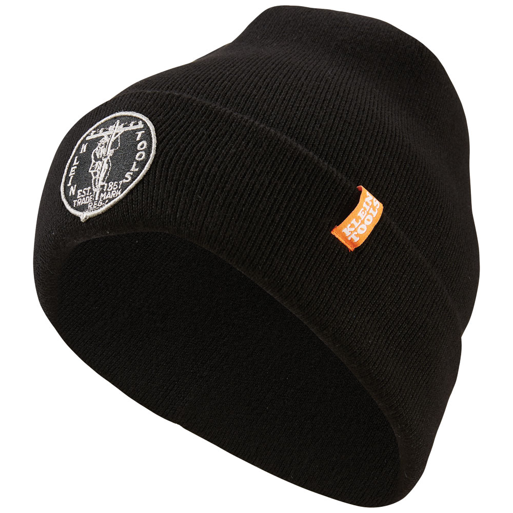 60388 Heavy Knit Hat, Black, Vintage Patch Logo - Image