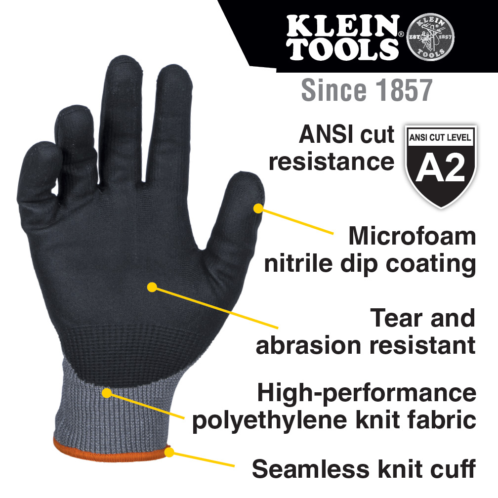Knit Dipped Gloves, Cut Level A2, Touchscreen, X-Large, 2-Pair 