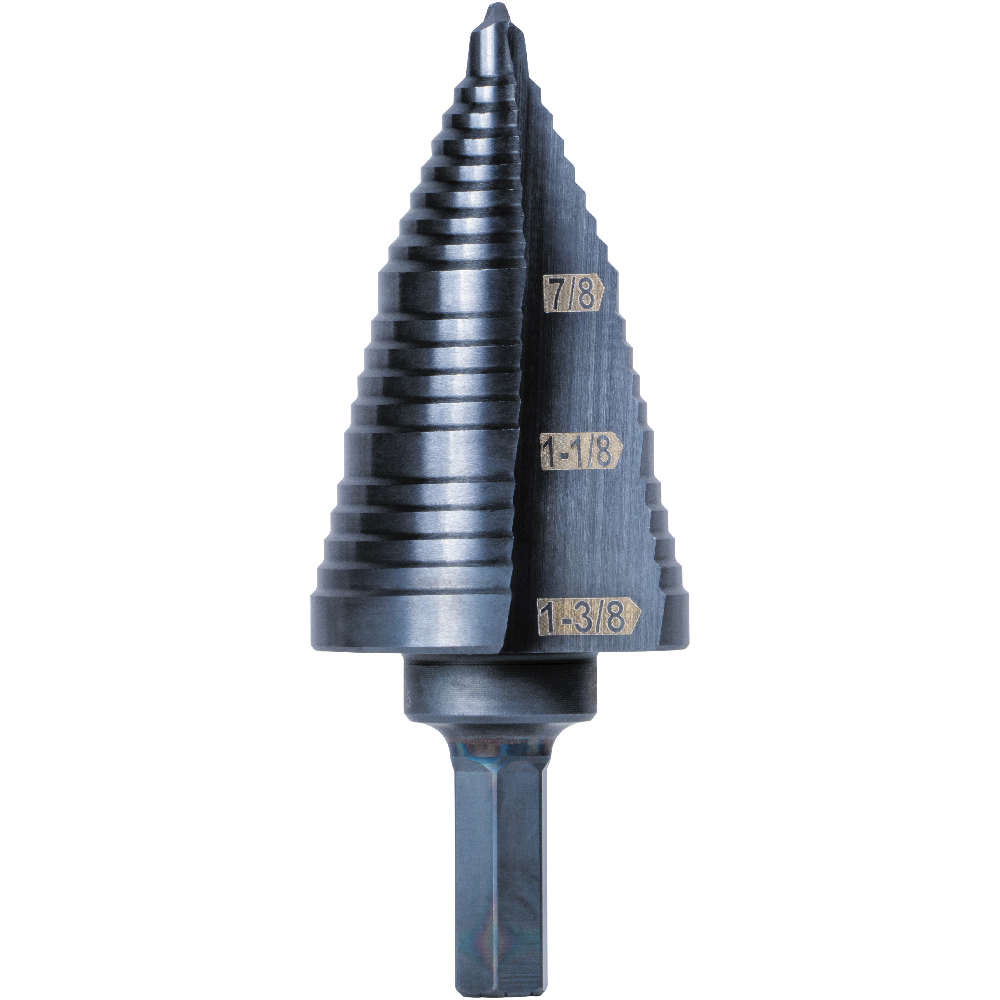 KTSB15 3-Step Drill Bit, 3/8-Inch Hex, Double Straight Flute, 7/8-Inch to 1-3/8-Inch - Image