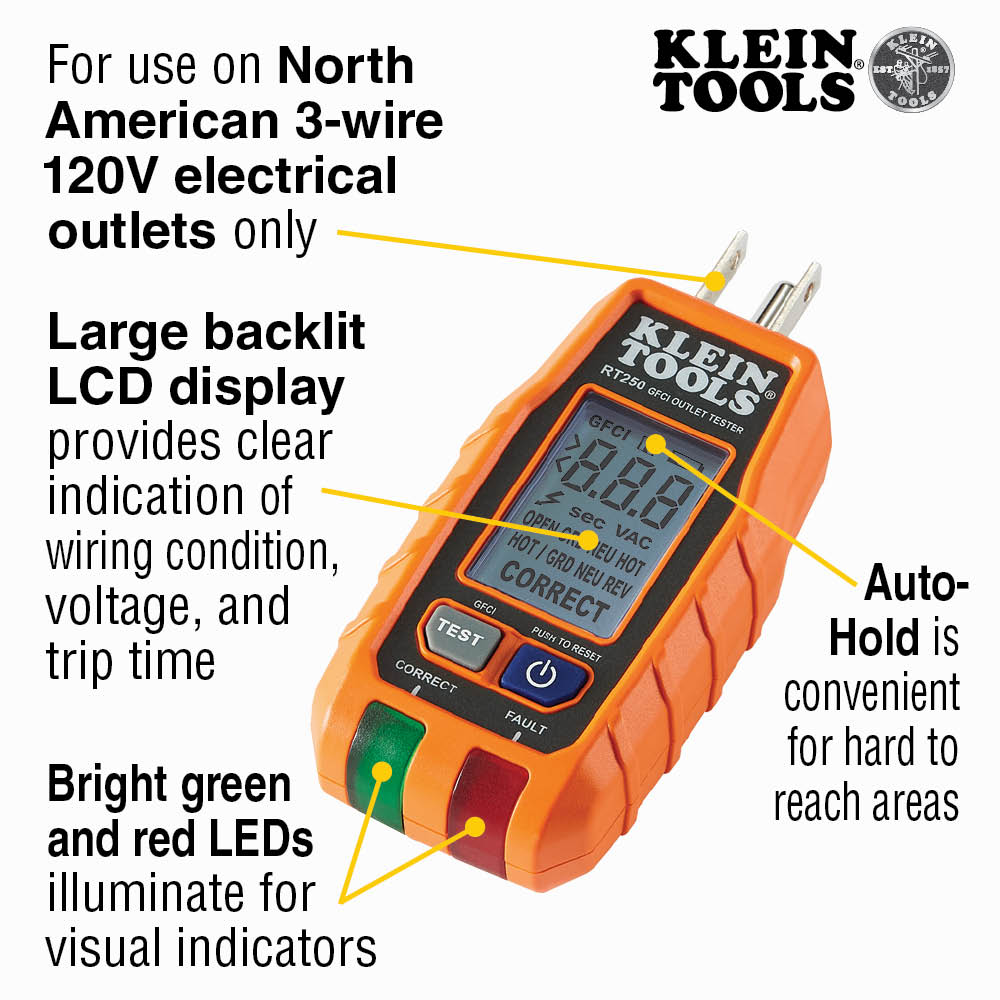 GFCI Receptacle Tester with LCD - RT250 | Klein Tools