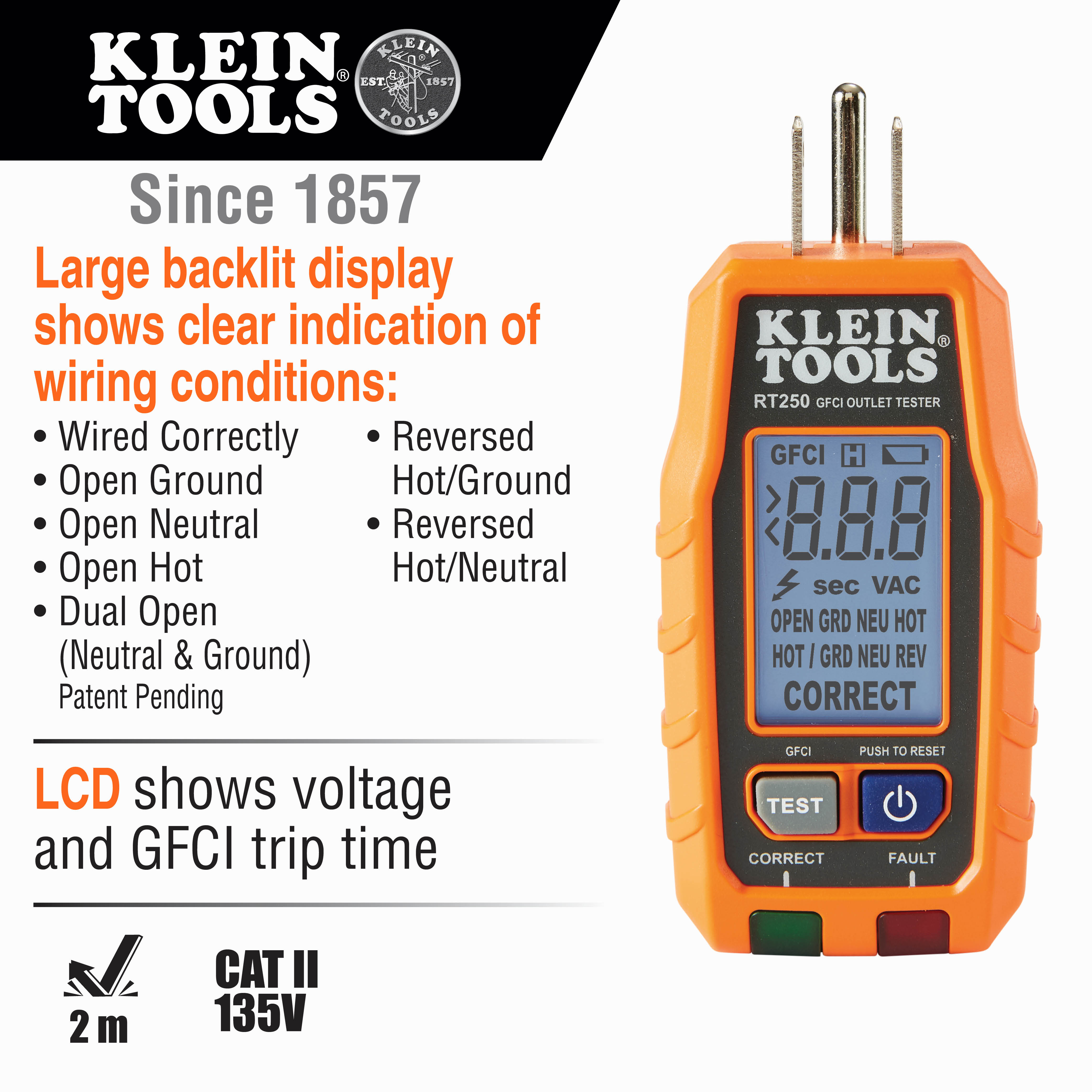 GFCI Receptacle Tester with LCD - RT250 | Klein Tools