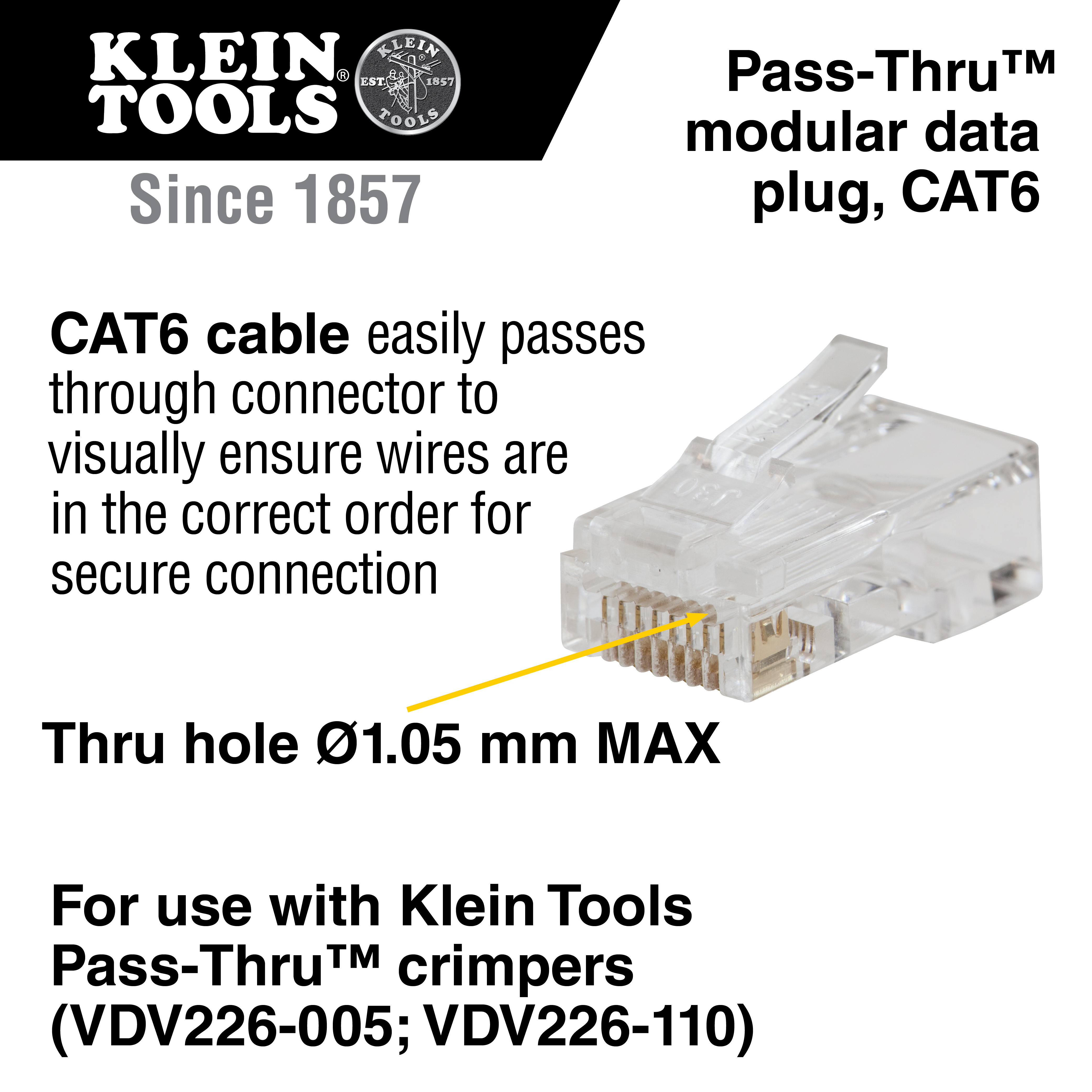 Pass-Thru™ Modular Data Plug, RJ45-CAT6, 50-Pack - VDV826-703