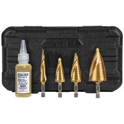 "Step Bit Kit, Spiral Double-Fluted, VACO, 4-Piece"