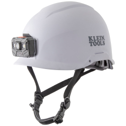 "Safety Helmet, Non-Vented-Class E, with Rechargeable Headlamp, White"