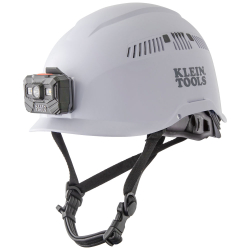 "Safety Helmet, Vented-Class C, with Rechargeable Headlamp, White"