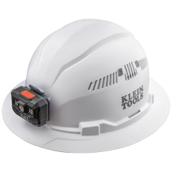 "Hard Hat, Vented, Full Brim with Rechargeable Headlamp, White"