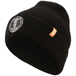 60388 Heavy Knit Hat, Black, Vintage Patch Logo Image 